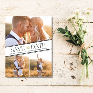 Elegant 3 Foto Hochzeit Speichern Sie das Datum Ankündigungspostkarte