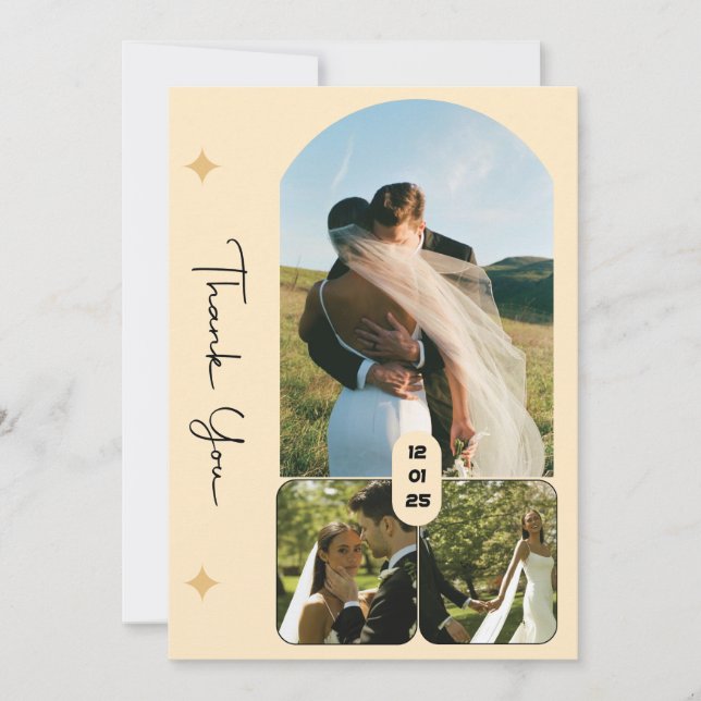 Elegant 3 Foto Wedding Dankeschön Card Einladung (Vorderseite)