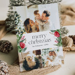 Elegant 3 Foto Winter Botanisch Frohe Weihnachten<br><div class="desc">Diese Kollektion besticht durch Aquarellblumen,  Beeren und Wintergrün mit moderner und eleganter Typografie,  mit einem botanischen Wintermuster zurück.</div>