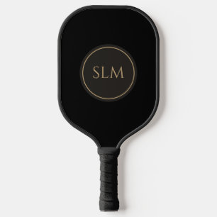 Elegant 3 Initial Monogram Gold Black Pickleball Schläger