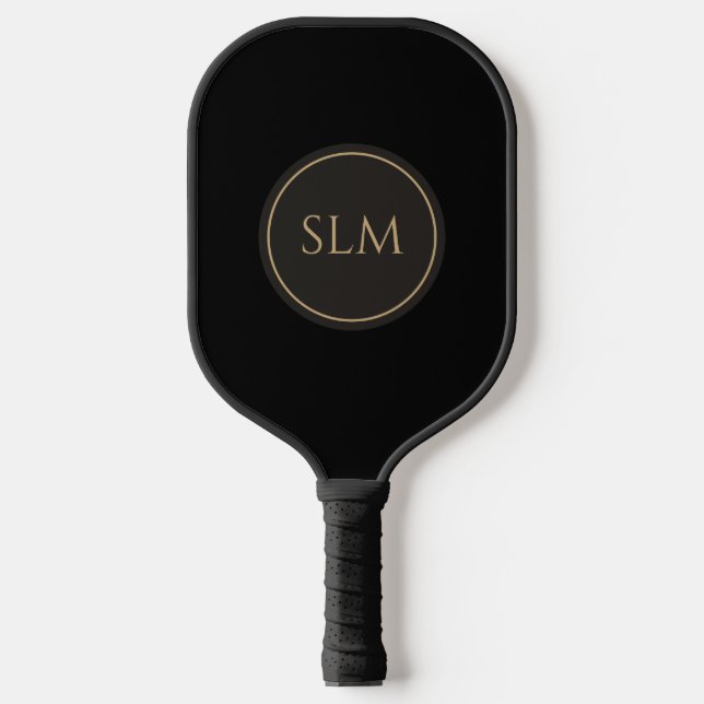 Elegant 3 Initial Monogram Gold Black Pickleball Schläger (Vorderseite)