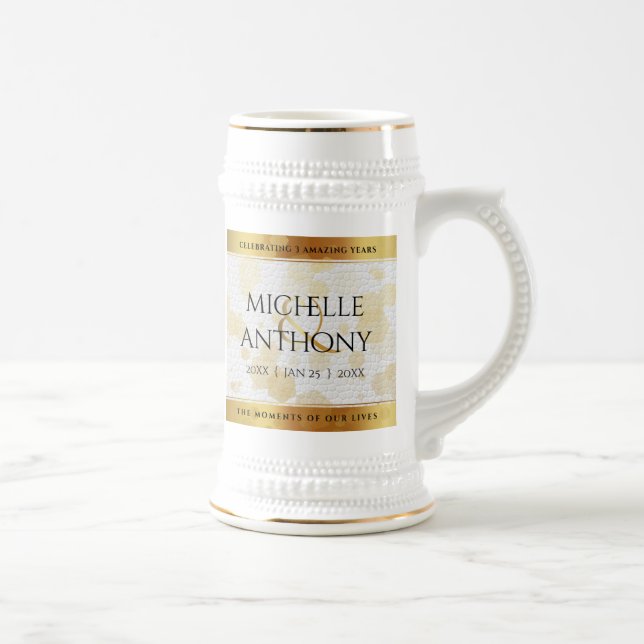 Elegant 3. Lederhochzeit Bierglas (Rechts)