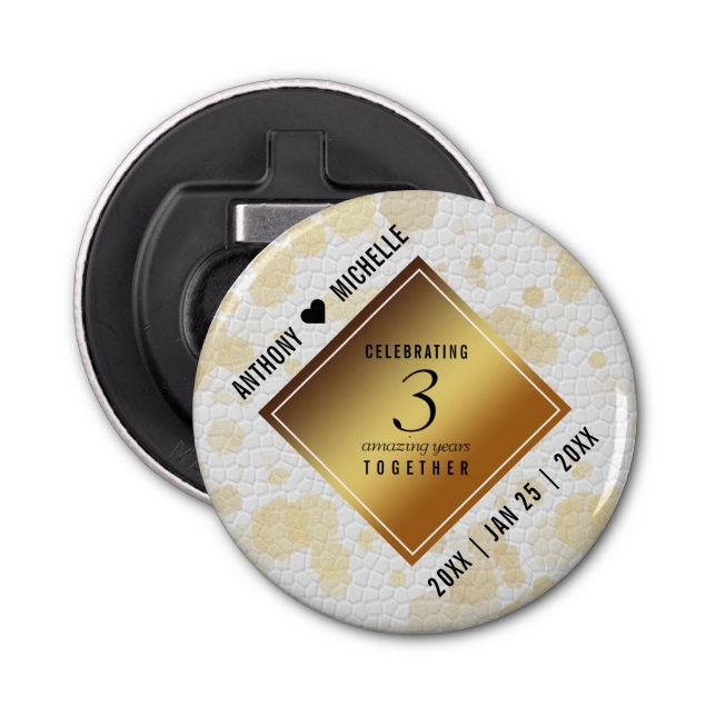 Elegant 3. Lederhochzeit Flaschenöffner (Vorderseite)