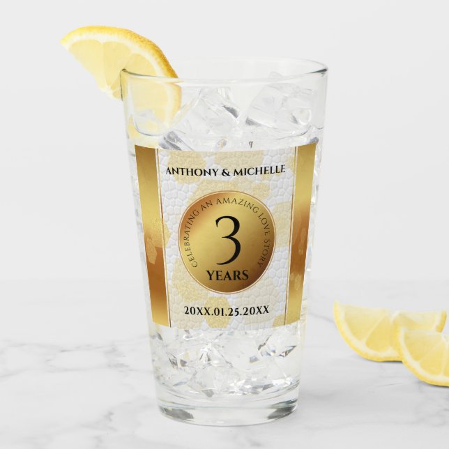 Elegant 3. Lederhochzeit Glas (Vorderseite Ice)