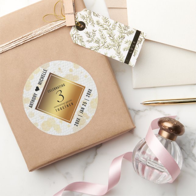 Elegant 3. Lederhochzeit Runder Aufkleber (Schenken)