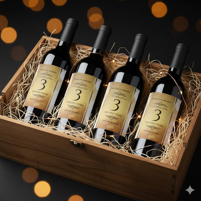 Elegant 3. Lederhochzeit Weinetikett (3rd Leather Wedding Anniversary Wine/Liquor Drink Labels Cover Photo)