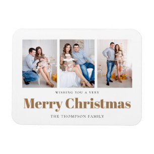 Elegant 3 Photos Family Merry Christmas Magnet