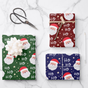 Elegant 3 Santa Face Weihnachten Ho Ho Muster Geschenkpapier Set