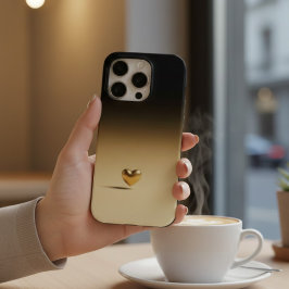 Elegant 3D Gold Heart Minimalist Black & Gold Grad iPhone 15 Pro Hülle