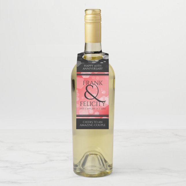 Elegant 40. 80. Ruby Wedding Jubiläum Flaschenanhänger (Auf Flasche)