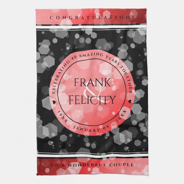 Elegant 40. 80. Ruby Wedding Jubiläum Geschirrtuch (Vertikal)