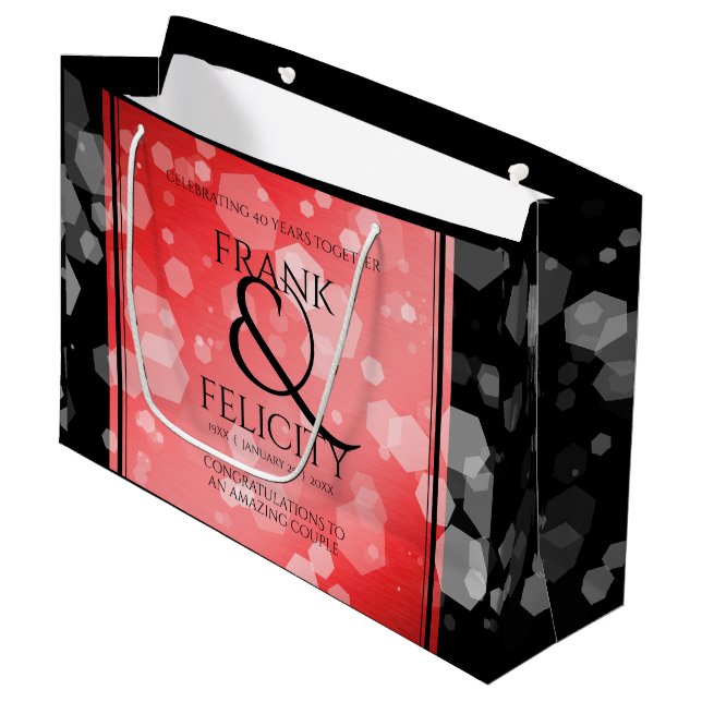 Elegant 40. 80. Ruby Wedding Jubiläum Große Geschenktüte (Vorderseite Schrägansicht)