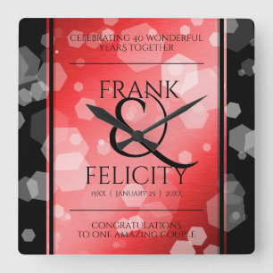 Elegant 40. 80. Ruby Wedding Jubiläum Quadratische Wanduhr