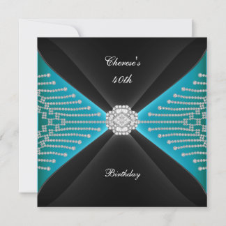Elegant 40. Geburtstag Black Aquamarin Blue Diamon Einladung