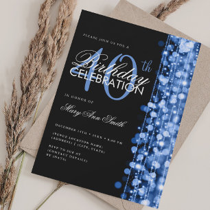 Elegant 40. Geburtstag Glam Glitzern Navy Blue Einladung