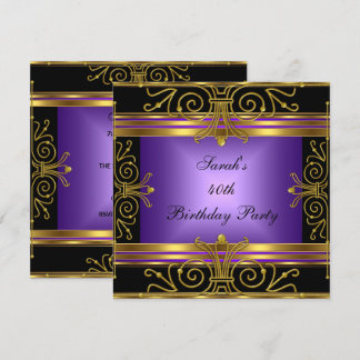 Elegant 40. Geburtstag Lila Schwarzes Gold Einladung
