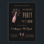 Elegant 40. Geburtstag Party Black Gold Champagne Einladung<br><div class="desc">Feiern Sie ihren 40. Geburtstag in dem Stil, den sie verdient mit dieser schwarzen und goldenen Geburtstagsfeier. Eine Aquarellfarbe einer offen stehenden rosa Champagnerflasche hat ein Etikett, das mit ihrem Geburtsjahr oder ihren Initialen, in diesem Jahr oder anderen Texten bis zu 4 Buchstaben personalisiert werden kann. Elegante Typografie ist überall...</div>