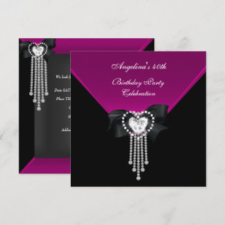 Elegant 40. Geburtstag Party Black Pink Diamond Einladung