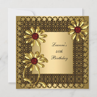 Elegant 40. Geburtstag Party Exotic Gold Floral Einladung