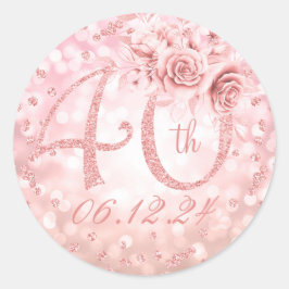 Elegant 40. Geburtstag Party Glam Lights Rose Gold Runder Aufkleber