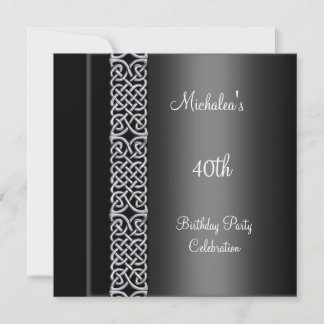Elegant 40. Geburtstag Party Schwarzes Silber Trim Einladung