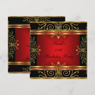 Elegant 40. Geburtstag Rotes Schwarzes Gold Art De Einladung