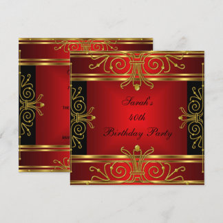Elegant 40. Geburtstag Rotes Schwarzes Gold Einladung