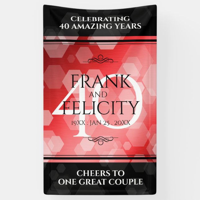 Elegant 40. Ruby Hochzeitstag Feier Banner (Vertikal)