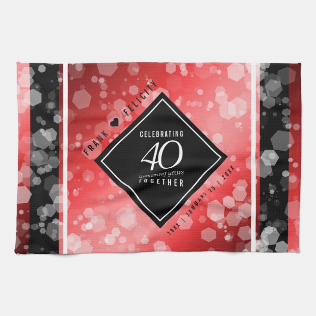 Elegant 40. Ruby Hochzeitstag Feier Geschirrtuch (Horizontal)