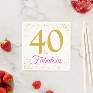 Elegant 40 und Fabelhaft Geburtstag Rosa Gold Glit Serviette