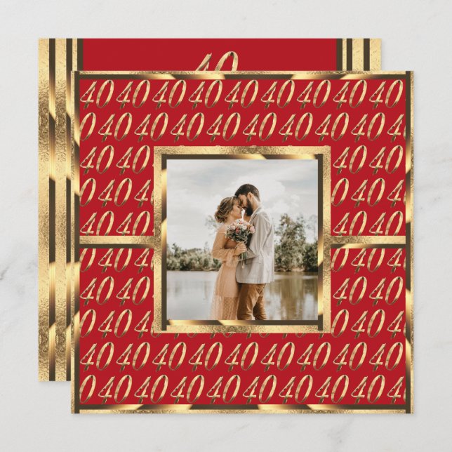 Elegant 40. Wedding Ruby Jubiläum Einladung (Vorne/Hinten)