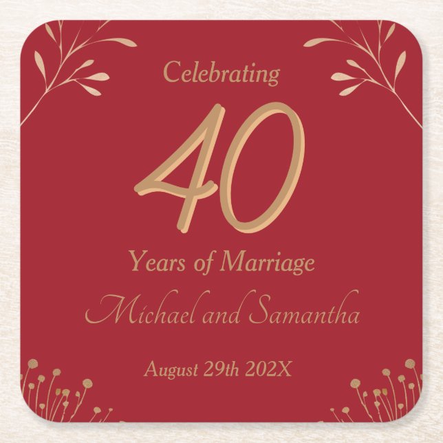 Elegant 40th Ruby Wedding Party Rechteckiger Pappuntersetzer (Vorderseite)