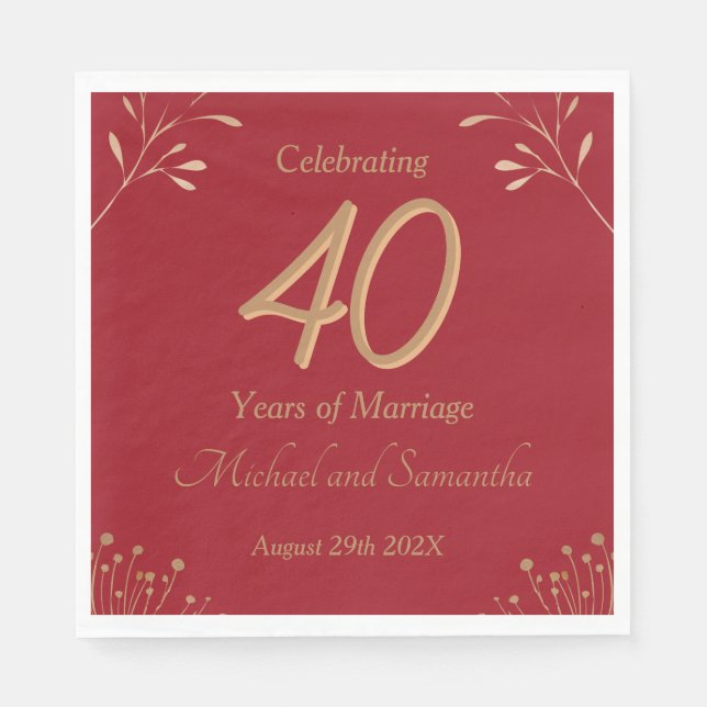Elegant 40th Ruby Wedding Party Serviette (Vorderseite)