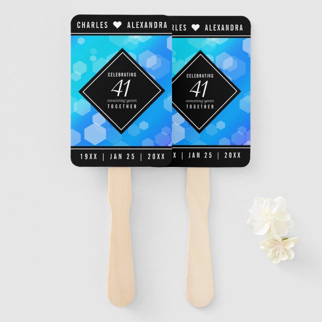 Elegant 41. Blue Topaz Hochzeitstag Fächer (Vorne und Hinten)