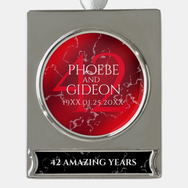 Elegant 42. Jasper Hochzeitstag Banner-Ornament Silber (Vorderseite)