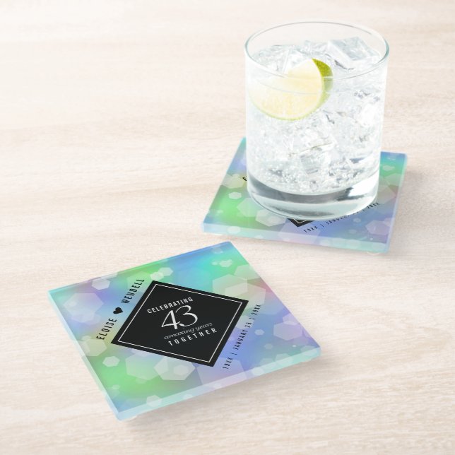 Elegant 43. Opal Hochzeitstag Glasuntersetzer (Schrägansicht)