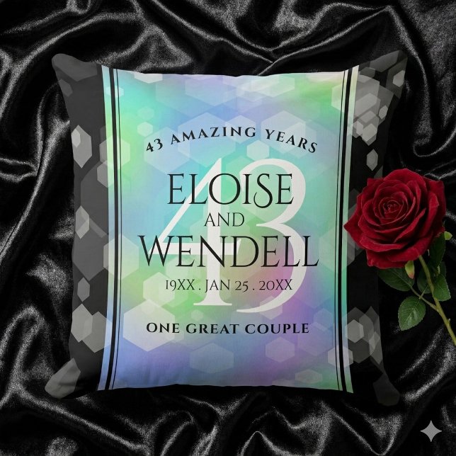 Elegant 43. Opal Hochzeitstag Kissen (Elegant 43rd Opal Wedding Anniversary Square Throw Pillow Cover Photo)