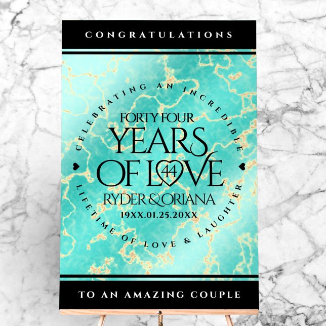 Elegant 44. Hochzeitstag in Türkis Acrylschild (Elegant 44th Turquoise Wedding Anniversary Acrylic Sign Cover Photo)