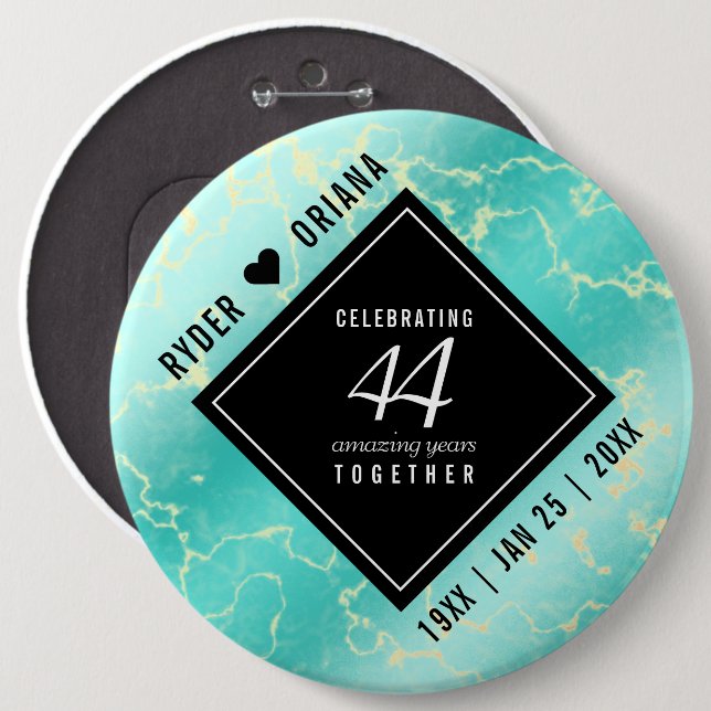 Elegant 44. Hochzeitstag in Türkis Button (Vorne & Hinten)