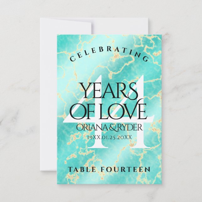 Elegant 44. Hochzeitstag in Türkis Dankeskarte (Vorderseite)