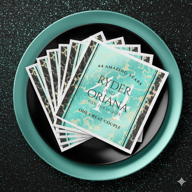 Elegant 44. Hochzeitstag in Türkis Serviette (Elegant 44th Turquoise Wedding Anniversary Napkins Cover Photo)