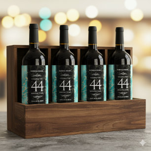 Elegant 44. Hochzeitstag in Türkis Weinetikett