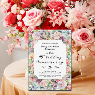 Elegant 45. Hochzeitstag Jubiläum farbenfrohe Blum Einladung