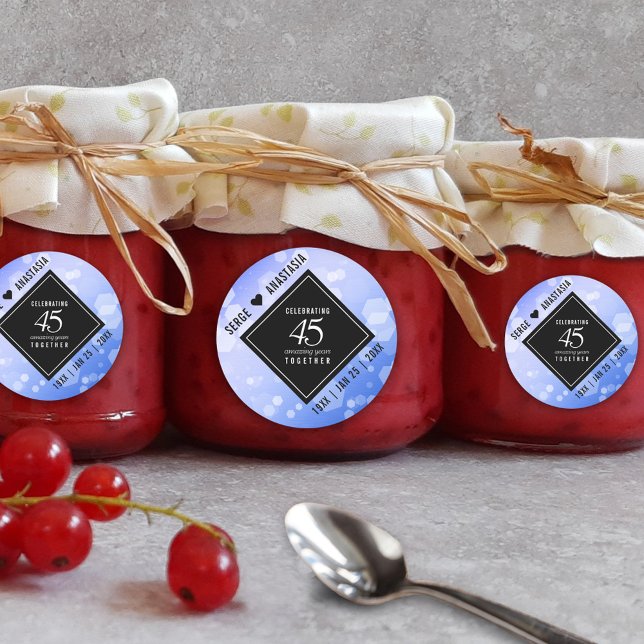 Elegant 45. Sapphire Hochzeit Jahrestag Runder Aufkleber (Elegant 45th Sapphire Wedding Anniversary Round Sticker Cover Photo.)