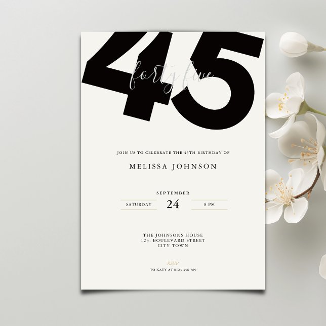 Elegant 45th Birthday Invitation - Minimal Style Einladung (Von Creator hochgeladen)