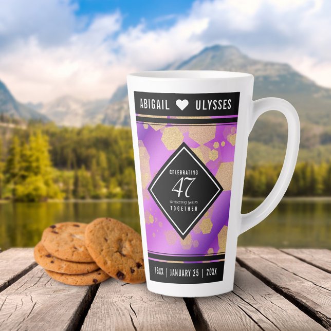 Elegant 47. Geburtstag von Amethyst Milchtasse (Elegant 47th Amethyst Wedding Anniversary Tall Latte Mug Cover Photo.)