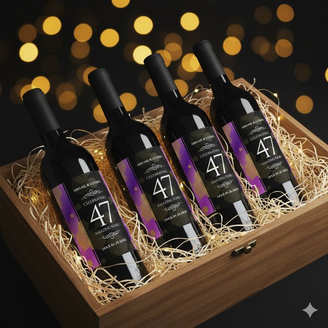 Elegant 47. Geburtstag von Amethyst Weinetikett (47th Amethyst Wedding Anniversary Wine/Liquor Drink Label Cover Photo)