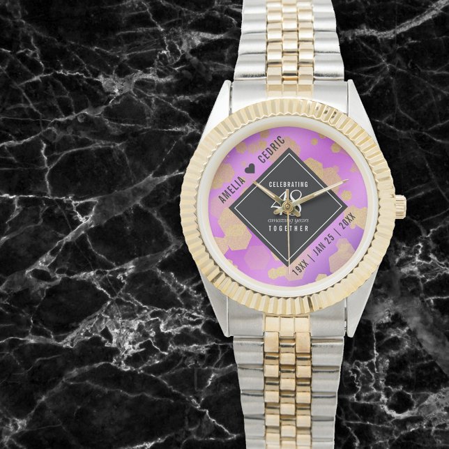 Elegant 48. Geburtstag von Amethyst Armbanduhr (48th amethyst wedding anniversary wristwatch on a black marble background)