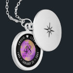 Elegant 48. Geburtstag von Amethyst Medaillon<br><div class="desc">Feiern Sie den 48. Hochzeitstag mit diesem eleganten Schloss! Elegante Schwarz-Weiß-Schriften mit vergoldeten sechseckigen Konfetti auf einem amethystischen lila Hintergrund fügen diesem besondere Anlass eine unvergessliche Touch und einen außergewöhnlichen Meilenstein hinzu. Passen Sie die Namen der glücklichen Paare an und fügen Sie Termine für ihren Amethyst-Jubiläum hinzu. Design © W.H....</div>