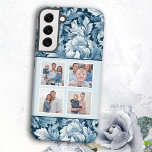 Elegant 4-Foto Blau, Vintag Samsung Galaxy Hülle<br><div class="desc">Dieses elegante Design verfügt über eine viereckige Vorlage mit weißen Rändern in einem monochromen,  blau Vintag inspiriert Hintergrundmuster aus komplexen Blätter und Blüten.</div>